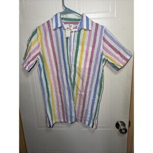 Gap Shirt Boy's Youth XL  Striped Button Up Collared Short Sleeve Rainbow